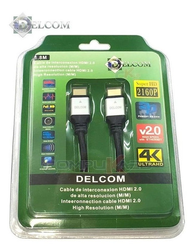 Cable Hdmi 2.0 De 1.80 Mts Delcom Ultra Hd 4k 3d Audio Video