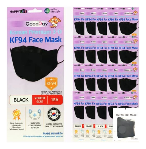 (paquete De 20) Mascarilla Facial Negra Kf94 Niños, In...