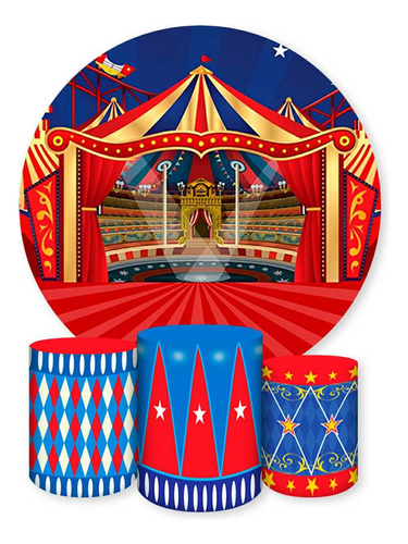 Painel Redondo E Capas De Cilindro Sublimados Circo