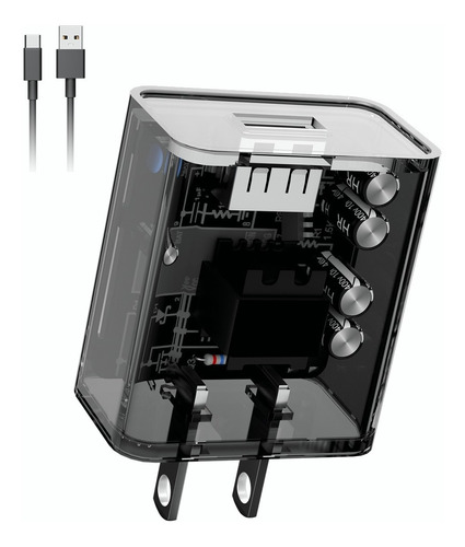 Cargador Universal Negro Transparente Qc3.0 Cable Usb Tipo C