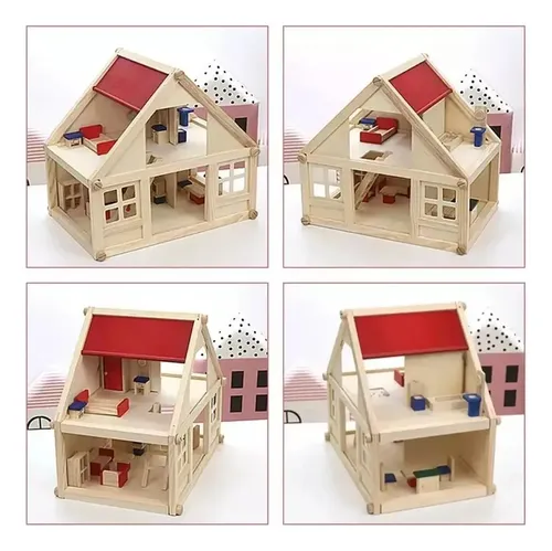 Casa De Muñecas De Madera + Muebles Niñas + Set Familia | Cuotas sin ...