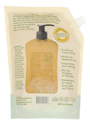 A La Maison Provence Lemon Liquid Soap Doypack Refill 1 L Oz