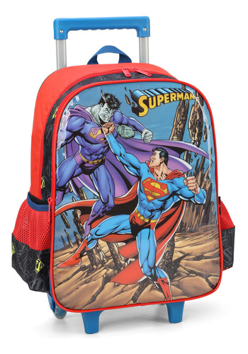 Mochila Escolar Infantil Superman Com Rodinhas Luxcel