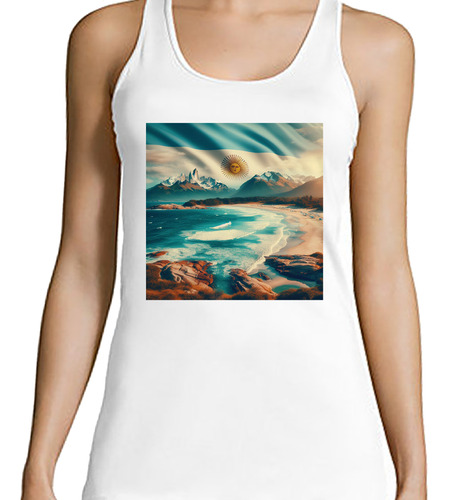 Musculosa Mujer Playa Bandera Argentina Turismo Paisaje M4