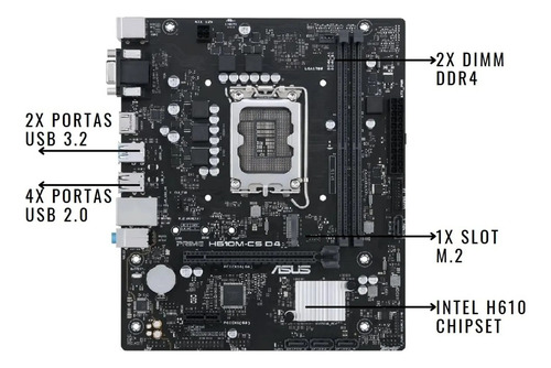 Kit Intel I5 12400f Placa Mãe Asus H610m-cs Ram 8gb 3200mhz