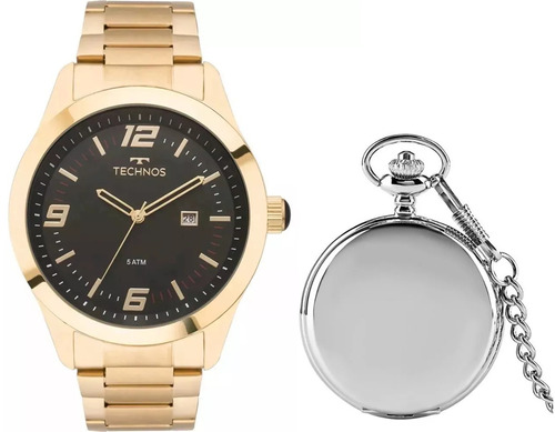 Relógio Masculino Technos Dourado 2115mnz/4p +relogio Bolso