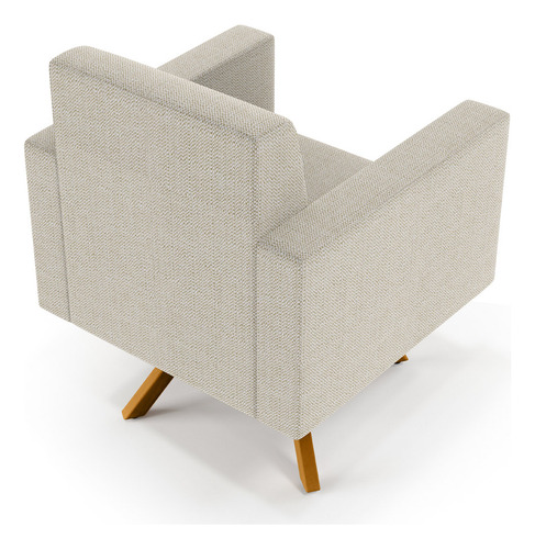 Kit 02 Poltronas Decorativa Giratória Para Sala Base de Madeira Helô L02 Linho Champagne