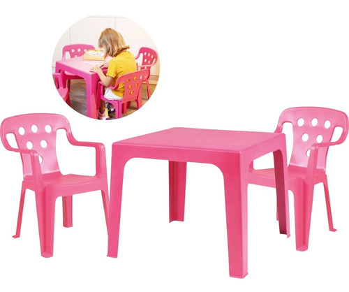 Mesa Mesinha Infantil Atividades + 2 Cadeiras Crianças Mor Cor Rosa