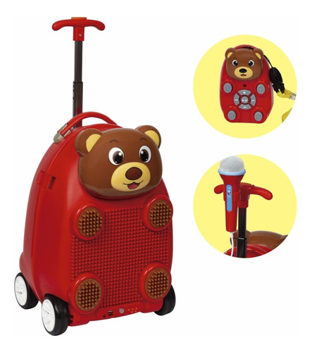 Malinha Escolar Urso C/caixa De Som, Microfone, Usb Play Mus Cor Vermelho