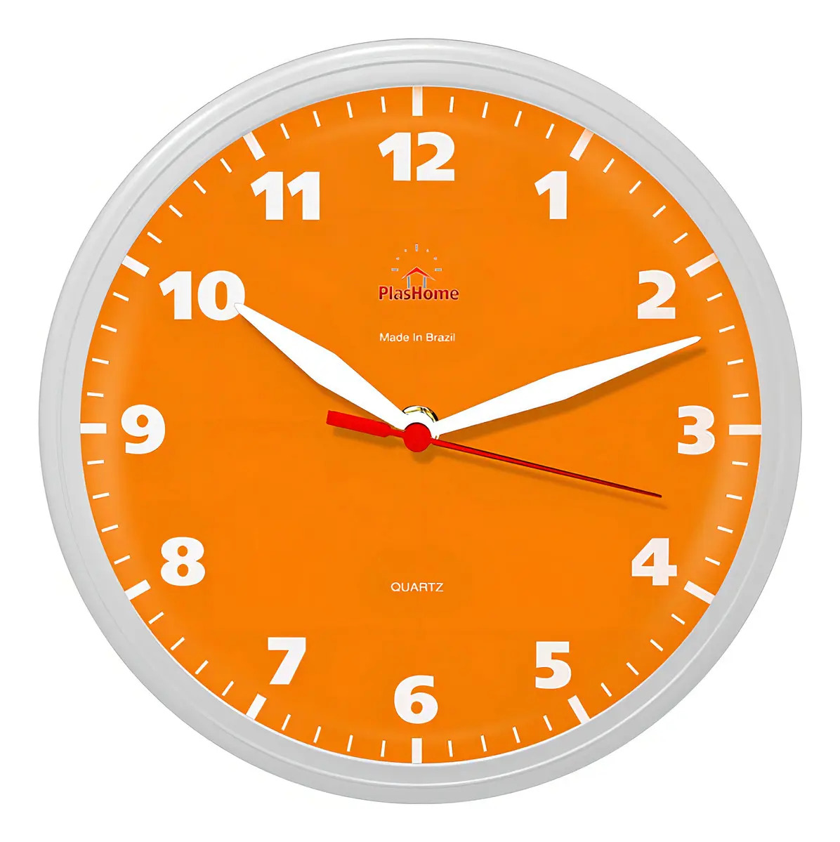 Relógio De Parede Redondo Omega Branco Laranja