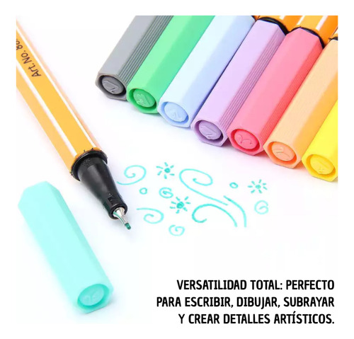 Set De 8 Tiralíneas Stabilo Point 88 Colores Pastel 0.4mm
