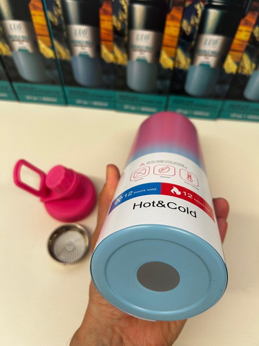 Botella Térmica Acero Inoxidable Frío/calor Grabado Laser Rosa Chicle