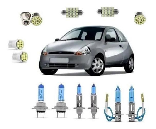 Kit Lampada Super Branca + Leds Ford Ka Farol/milha 97/2007