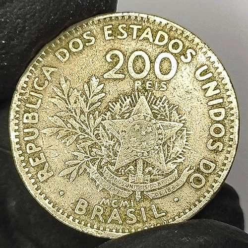 Brasil 200 Reis 1901 Antigua Moneda Colección