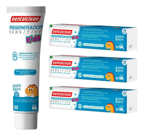 3x Gel Dental Regenerador Sensitive Kids - 50g - Dentalclean