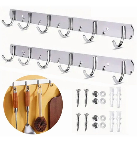 Gancho Perchero,6 Ganchos Set 2 Perchero Pared Acero Inox