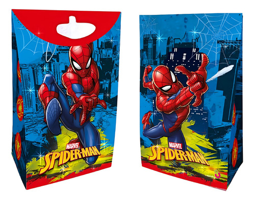 Bolsitas De Carton Fuelle Con Glitter Hombre Araña X8u Color Rojo Spiderman
