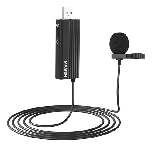 Microfone Lapela Usb Mamen Mic-u1 Omnidirecional P/ Notebook Cor Cinza-escuro