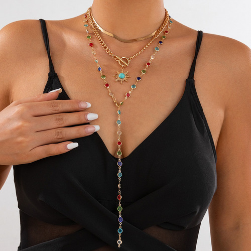 Juego De Collares Con Colgante De Sol De Cadena Larga De Cri