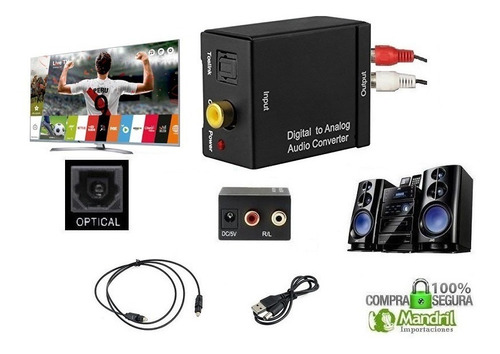 Imagen 1 de 5 de Adaptador Convertidor Audio Óptico Digital A Rca Tv Smart