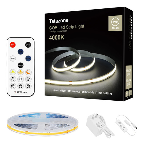 Tatazone Tira De Luces Led Cob Blancas Con Control Remoto Rf