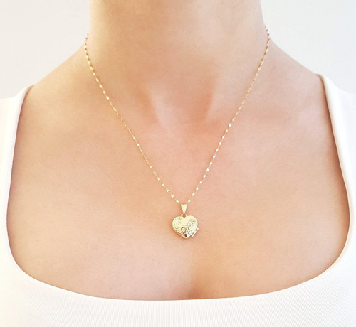 Cadena Con Dije De Corazón Relicario Oro Sólido 10k