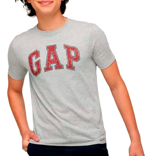 Polo Gap Original Para Niño Color Gris Y Logo Rojo Talla L