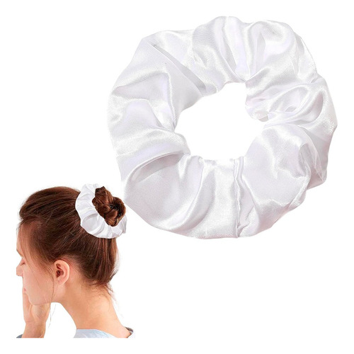 Coleros Colitas Scrunchies En Saten Satin Pelo Cabello Color Blanco