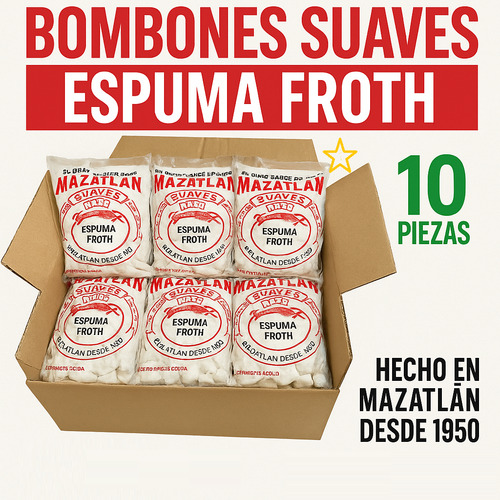 Bombones Malvaviscos Suaves Coco Mazatlán Pack 10 Originales