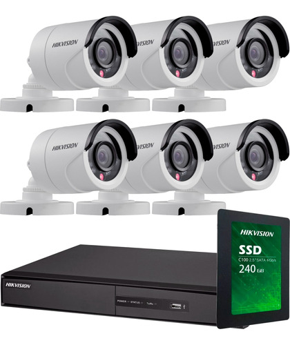 Kit Seguridad Hikvision Full Hd Dvr 8 + Disco 1tb Instalado + 6 Camaras Infrarrojas Exterior / Domos Interior + Ip M3k