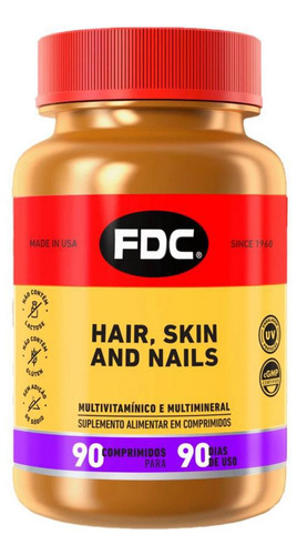 Hair, Skin And Nails Polivitamínico Importado 90 Comp - Fdc