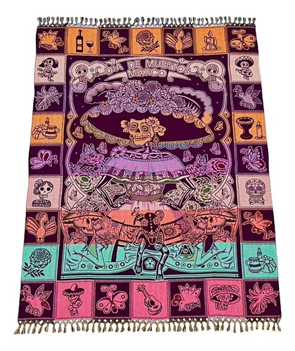 Souvenir Mantel Día De Muertos Catrina 1,5 X 2m (6 Pack) Color Fondo Uva La Catrina