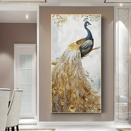 5d Diy Pintura De Diamantes Pavo Real Dorado 40x80cm