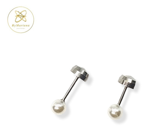 Imagen 1 de 4 de Aros Acero Quirurgico Abridores Bolita Perla Blanca 3,5 Mm