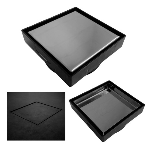 Kit Ralos De Banheiro Invisível 15x15 E 5x90 Inox 2em1 Preto
