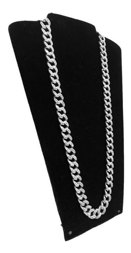 Conjunto Cordão Corrente Pulseira Prata 13mm Cravejada 70cm