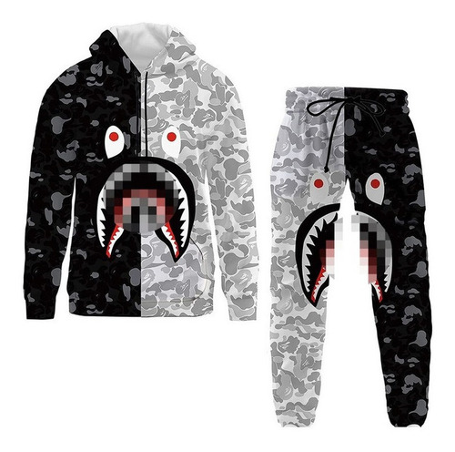 Conjunto Con Capucha Y Estampado De Cabeza De Tiburón