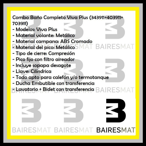 Imagen 5 de 9 de Juego Baño Completo Sanitarios Griferia Viva Plus Piazza