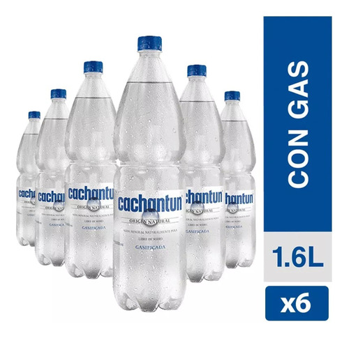 Agua Mineral Cachantun Con Gas 1.6 Litros Pack 6