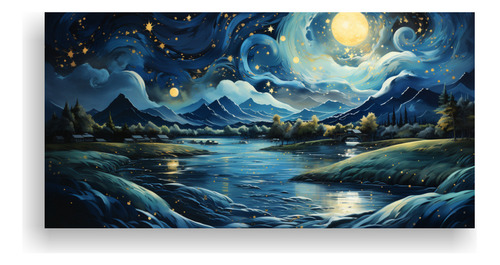 80x40cm Cuadro Mural Con Luna Y Montañas En Lienzo De Tela