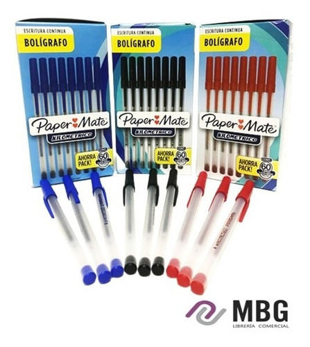 Imagen 4 de 5 de Bolígrafo Paper-mate 1.0 Mm Kilometrico Por 60 Unidades