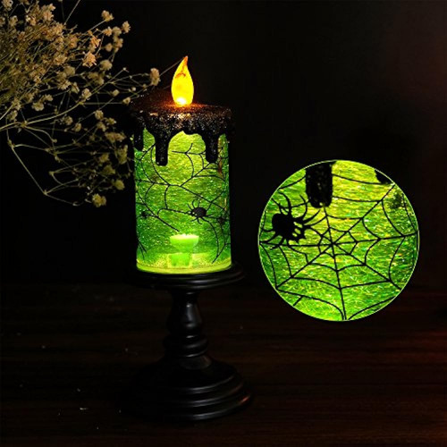 Eldnacele Halloween Snow Globe Velas Lámpara Encendida, Func