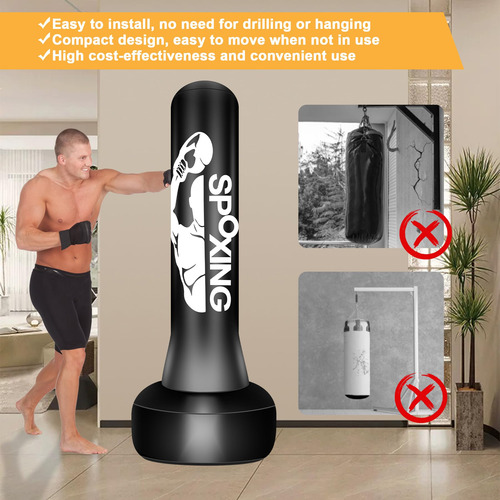 Saco De Boxeo Independiente 178 Cm Con Soporte Para Entrenam Negro