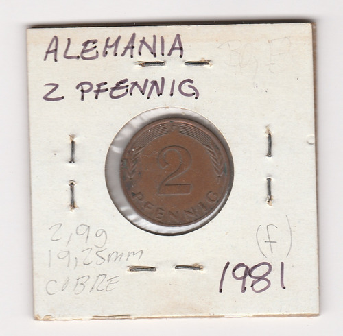 Moneda Alemania 2 Pfennig 1981 Vf+
