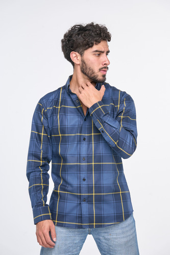 Camisa Moonkey Mod-2025 Slim Fit Para Caballero A Cuadros
