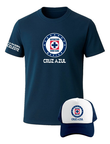 Pack Playera Y Gorra Con Diseño Estampado Cruz Azul V2