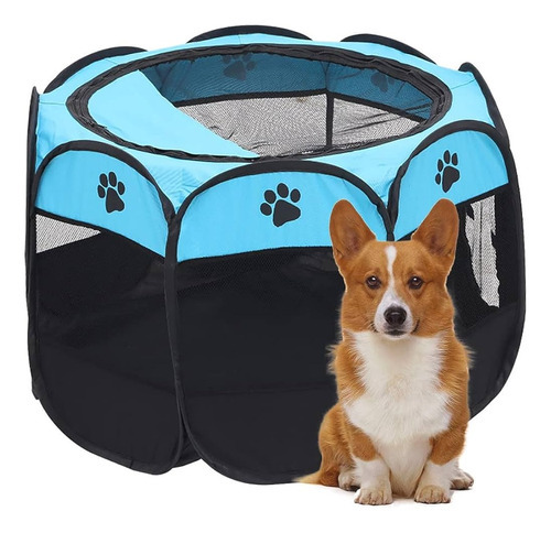 Cercadinho Para Cães Gatos Tenda Dobrável Portátil Grande Cor Azul