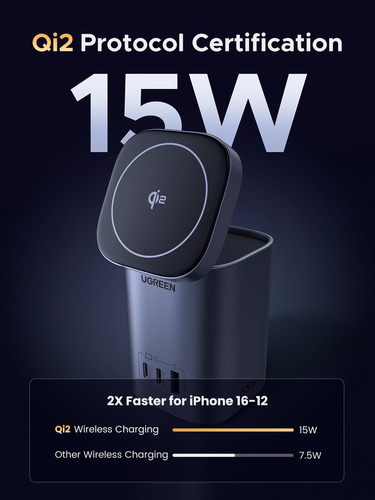 Estación De Carga Ugreen Nexode 65w Gan Con 15w Qi2 Wireless