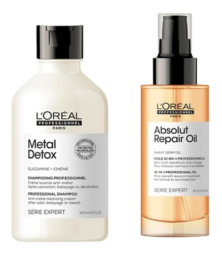 Kit Shampoo Loreal Metal Detox + Oleo Absolut Repair 10 En 1