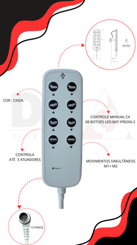 1pç Kit Fonte, Cabo 2p E Controle 8 Botões Cama Hospitalar